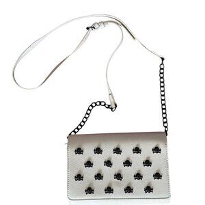 Betsey Johnson White And Black Skull Embellished Crossbody Bag